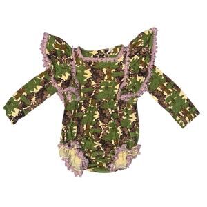 Kate Quinn Floral Forest Bubble Romper Toddler Size 18-24 Mon Ruffle Lace Bamboo
